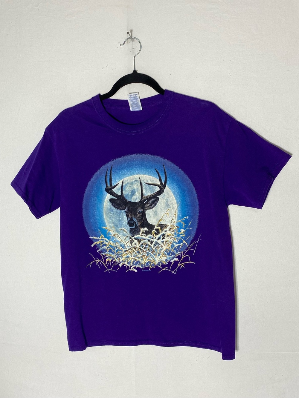 Vintage 90s Gildan Purple Moonlight Deer Graphic Tee T Shirt M T Shirt